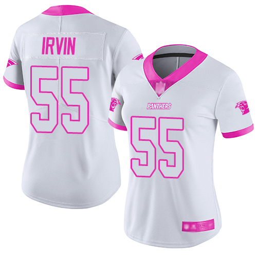 Carolina Panthers Limited White Pink Women Bruce Irvin Jersey NFL Football #55 Rush Fashion